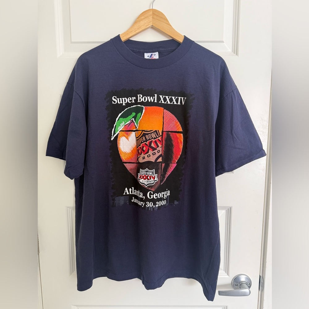 Vintage 2000 Superbowl 34 XXXIV Atlanta Georgia T Shirt Mens XL Rams Titans NFL